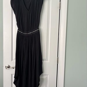 Ramy Brook Elegant Black Midi Dress with Embellished Waist